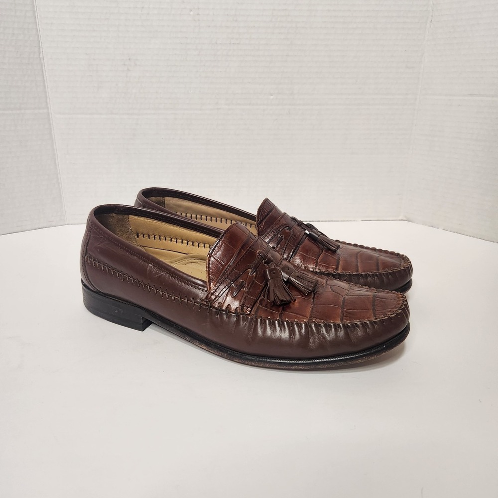 Florsheim Brown Tassel‎ Loafers Crocodile Print Leather Upper Men's Size 10.5 D